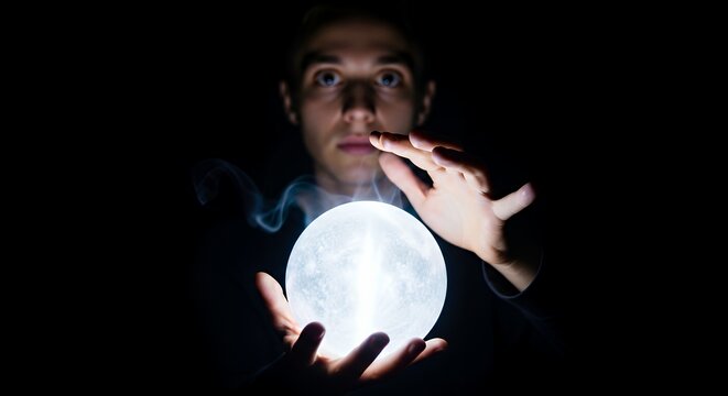 a person holding a glowing orb in darkness