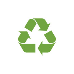 Fototapeta premium A vibrant green recycling symbol on a plain white background represents environmental sustainability