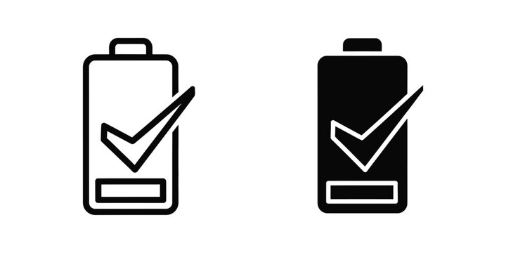 Comparison of empty and fully charged battery icons with checkmarks