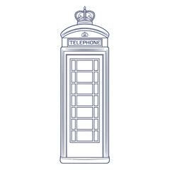 Obraz premium A detailed line drawing features a classic red british telephone box