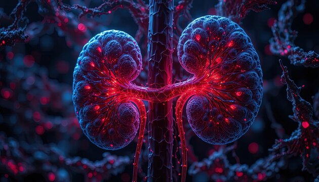 Vibrant Kidney Illustration: A Detailed and Luminous Medical Concept Artwork