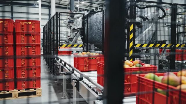 Mango Fruit Sorting Line at Modern Automated Fruit Processing Facility