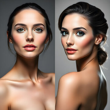 "Before and after professional photo retouching and lighting effect"
