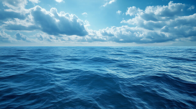 Blue sky over calm sea. Blue sea and sunny sky on horizon over calm water