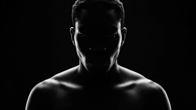 Silhouette of a shirtless man.