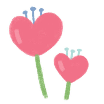 Hand drawn pink heart shaped flower doodle pair