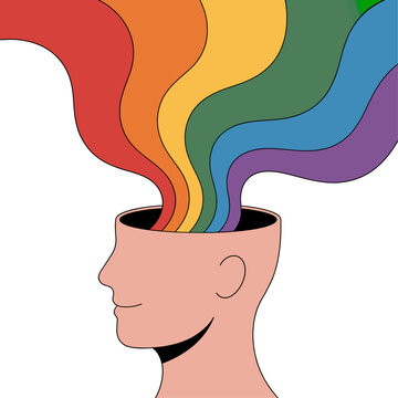 human head silhouette with colorful flowing thoughts abstract psychology concept mental health creativity mind idea vector illustration modern design isolated on neutral background