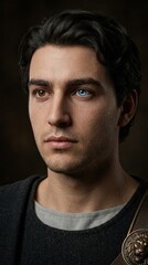 Obraz premium Portrait of a Young Man with Unique Eyes Portrait Young Man Unique Eyes Brown Eye Blue Eye Close-Up Facial Features. Concept featuring portrait, young man, unique eyes, brown eye, blue eye for prof...