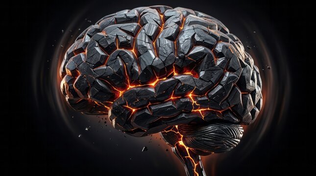 Abstract Cracked Brain with Glowing Elements Brain Glowing Creativity Intelligence Art Design Technology. Concept featuring brain, glowing, creativity, intelligence, art for professional commercial...
