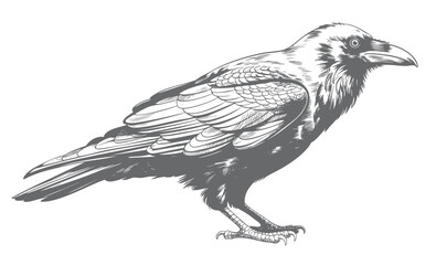 Obraz premium Vintage crow bird standing engraving line art isolated illustration.