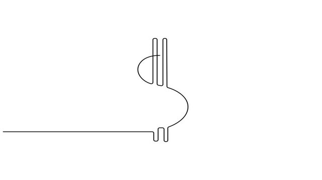 Animated self drawing Continuous one line drawing of Minimalist line art music, musical instrument, bass clef symbol, simple design element
