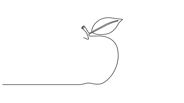 Animated self drawing Continuous one line drawing of Minimalist apple icon, continuous line drawing, simple fruit illustration, black and white design