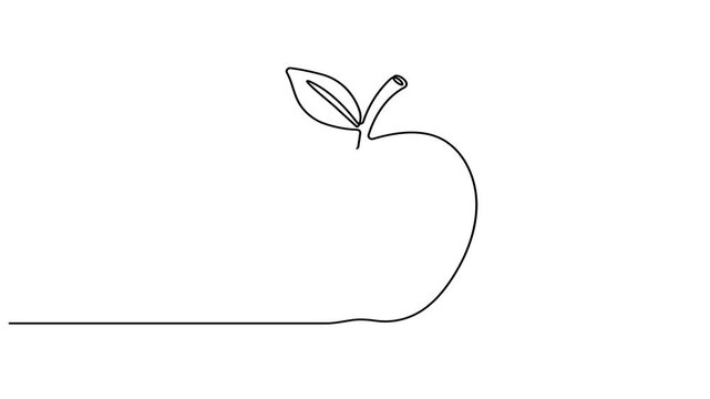 Animated self drawing Continuous one line drawing of Minimalist apple icon, line art fruit, simple illustration, continuous one line drawing