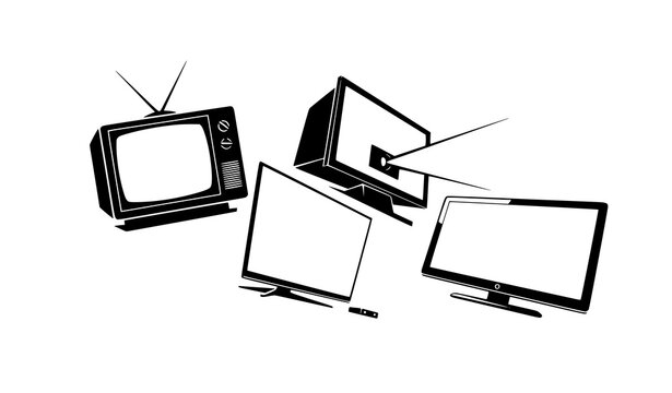 Stylized television evolution silhouettes from retro CRT to modern smart flat screen displays isolated vector