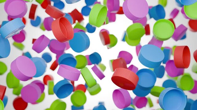 Realistic Multicolored Soda Bottle Caps Motion Graphic on White Background. 4K