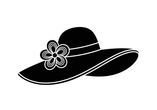 Elegant Women's Wide-Brimmed Sun Hat Silhouette with Floral Detail - Summer Fashion Vector Icon