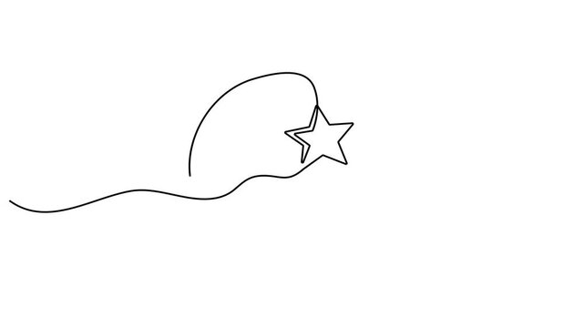 Animated self drawing Continuous one line drawing of Minimalist star, wavy line, simple icon, black and white, vector graphic