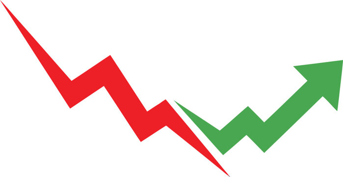 Red and green jagged arrows representing market fluctuation and financial trend recovery Vector