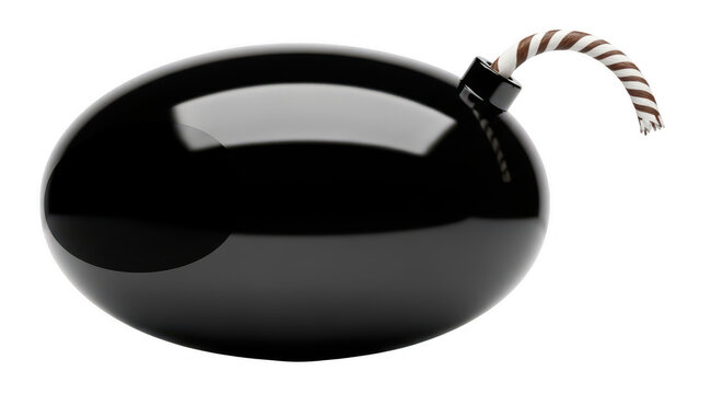 Classic round black bomb with fuse, cartoon style explosive device ready to detonate, funny retro danger symbol for games or design projects, isolated on transparent backdrop.