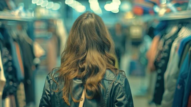 Video A woman browsing through racks of clothing in a retail store