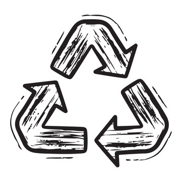 Recycle symbol vector illustration in hand-drawn sketchy woodcut style for environmental sustainability and eco-friendly design
