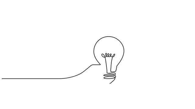 Animated self drawing Continuous one line drawing of Inspiration concept, creative idea, light bulb icon, minimalist design, business innovation