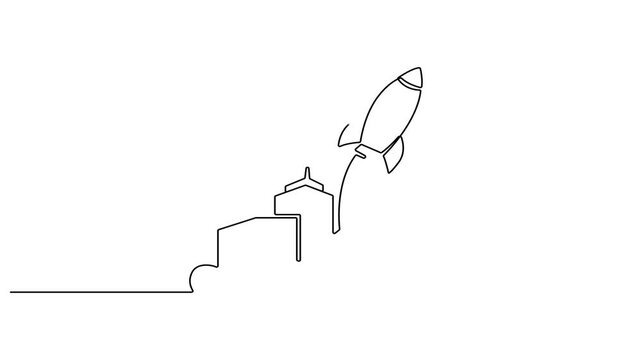 Animated self drawing Continuous one line drawing of Rocket ship, launching, one line drawing, minimalist design, business concept, success