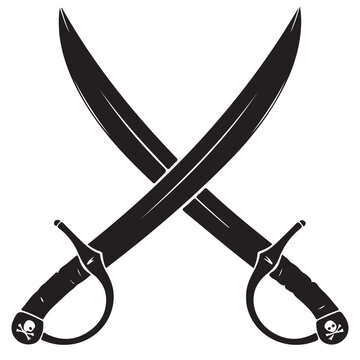 Crossed pirate cutlass swords silhouette vector illustration for nautical emblem or gaming logo
