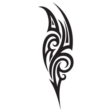 Vertical Tribal Tattoo Design Vector Illustration - Abstract Black Silhouette Ornament Isolated on White Background