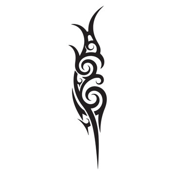 Abstract Tribal Tattoo Design Vector Illustration - Vertical Black Silhouette Ornament Isolated on White Background