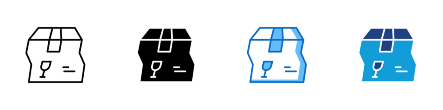 Crushed Package Multiple Style Icon Design Vector - Damaged box with fragile mark representing shipping damage, mishandling, and delivery failure