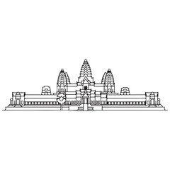Obraz premium Angkor Wat Cambodia temple complex minimalist black line art vector illustration for travel and tourism