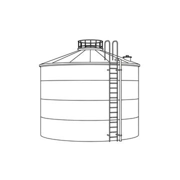 Line drawing of a large cylindrical storage tank with a ladder