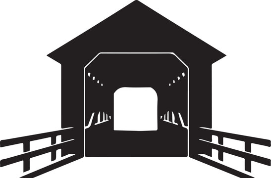 Black, covered bridge, vector illustration, simple icon, architecture symbol