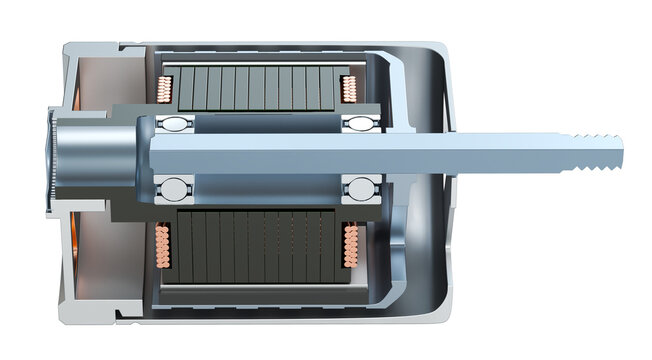 Sectional view of brushless motor design. 3d illustration transparent background
