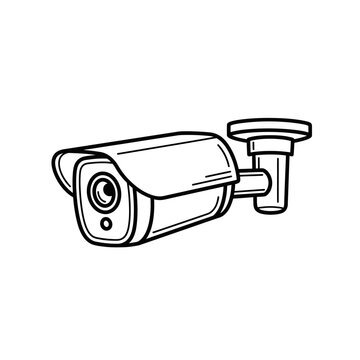 Simple black and white line drawing of a security surveillance camera