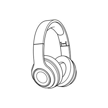 Simple line drawing of over ear headphones in a minimalist style