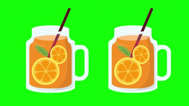 Two Mason Jars with Orange Juice on Green Screen