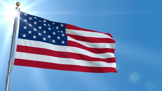 American Flag Waving Proudly Against a Bright Clear Blue Sunny Sky