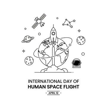 Illustration of space exploration elements with earth and a rocket launch