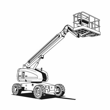 Black and white illustration of a telescopic boom lift machine