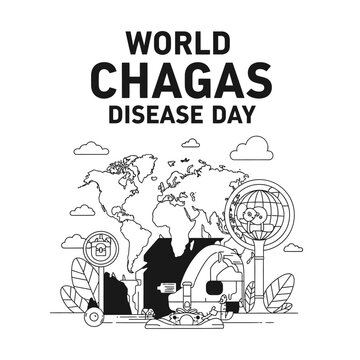 World chagas disease day illustration with a world map and medical symbols