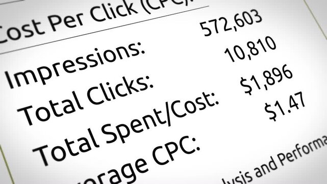 Cost Per Click animated number counting. Advertising Campaign Report animation.