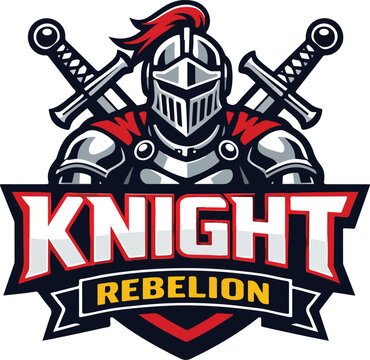 Warrior knight mascot logo with swords for competitive gaming and sports