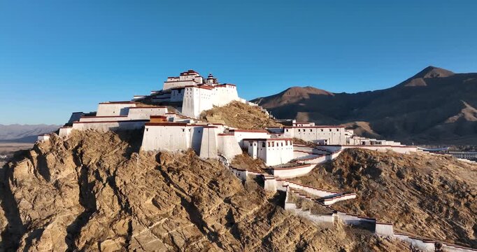 Ancient temple on a hill top in Tibet, China