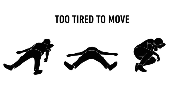 Silhouettes of people exhausted and unable to move on a white background