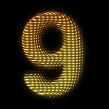 Golden Number Nine Particle Animation on Dark Background, Glowing Dot Grid 3D Rotating Digit Symbol Seamless Loop, 1:1 Square Video