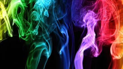 Obraz premium Vibrant plumes of multicolored vapor rise against a dark background