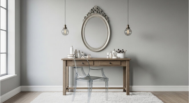 Modern interior design with console table.