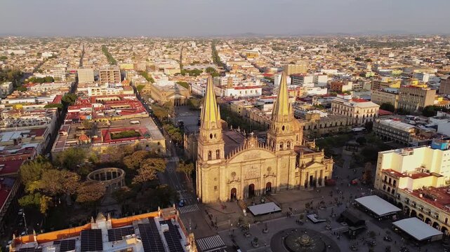 Aerial view of the guadalajara cathedral at sunset in jalisco, mexico